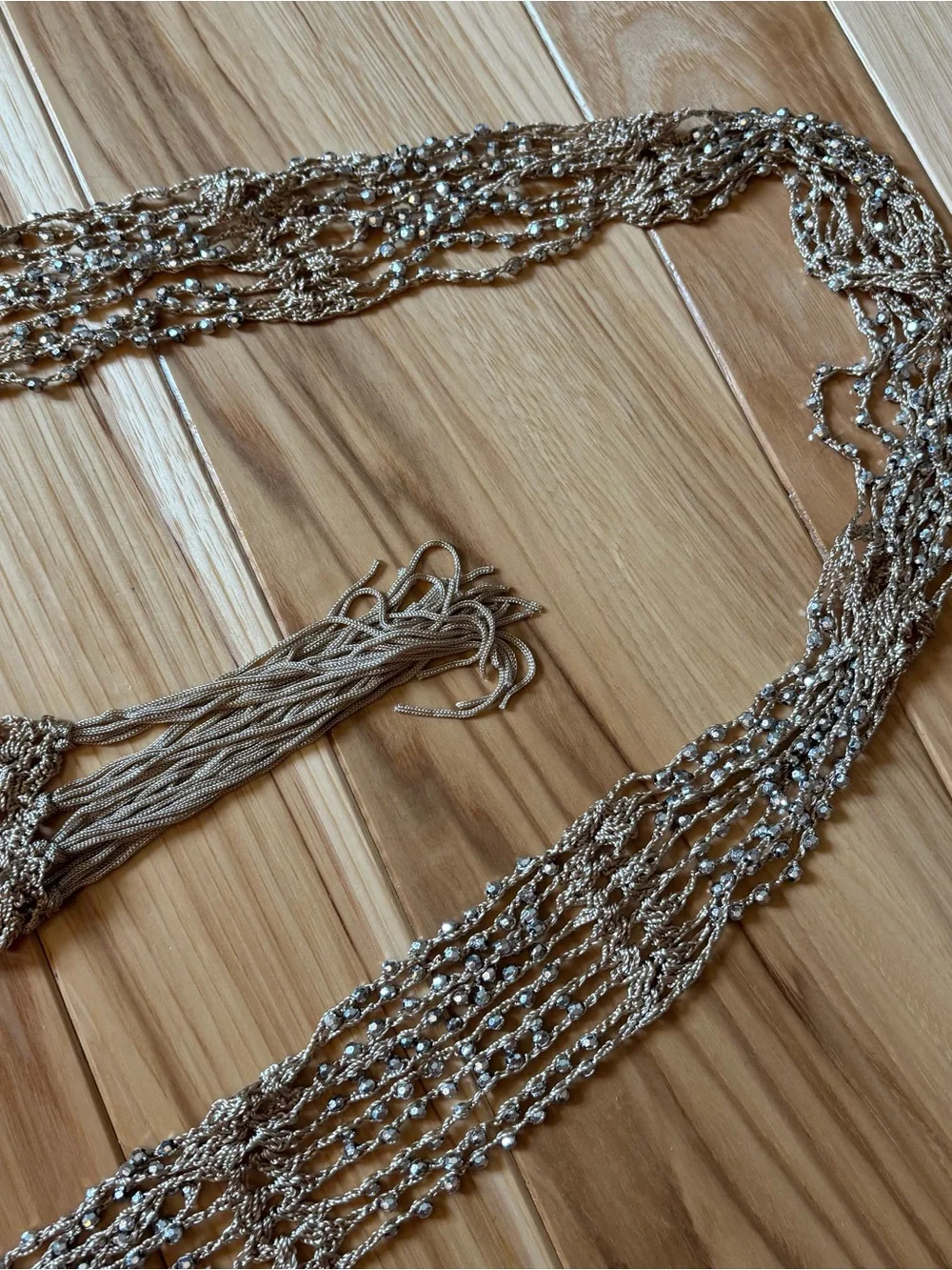 Y2K Boho Tan Silver Embellished Tie Belt or Necklace